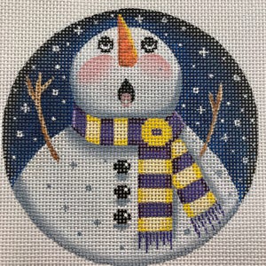 Hand Painted Snowman Needlepoint Canvas: 4" Christmas Ornament (18 Count)