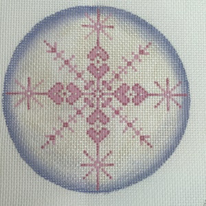 Hand Painted Needlepoint Canvas Pink Snowflake 18 count 4" Ornament