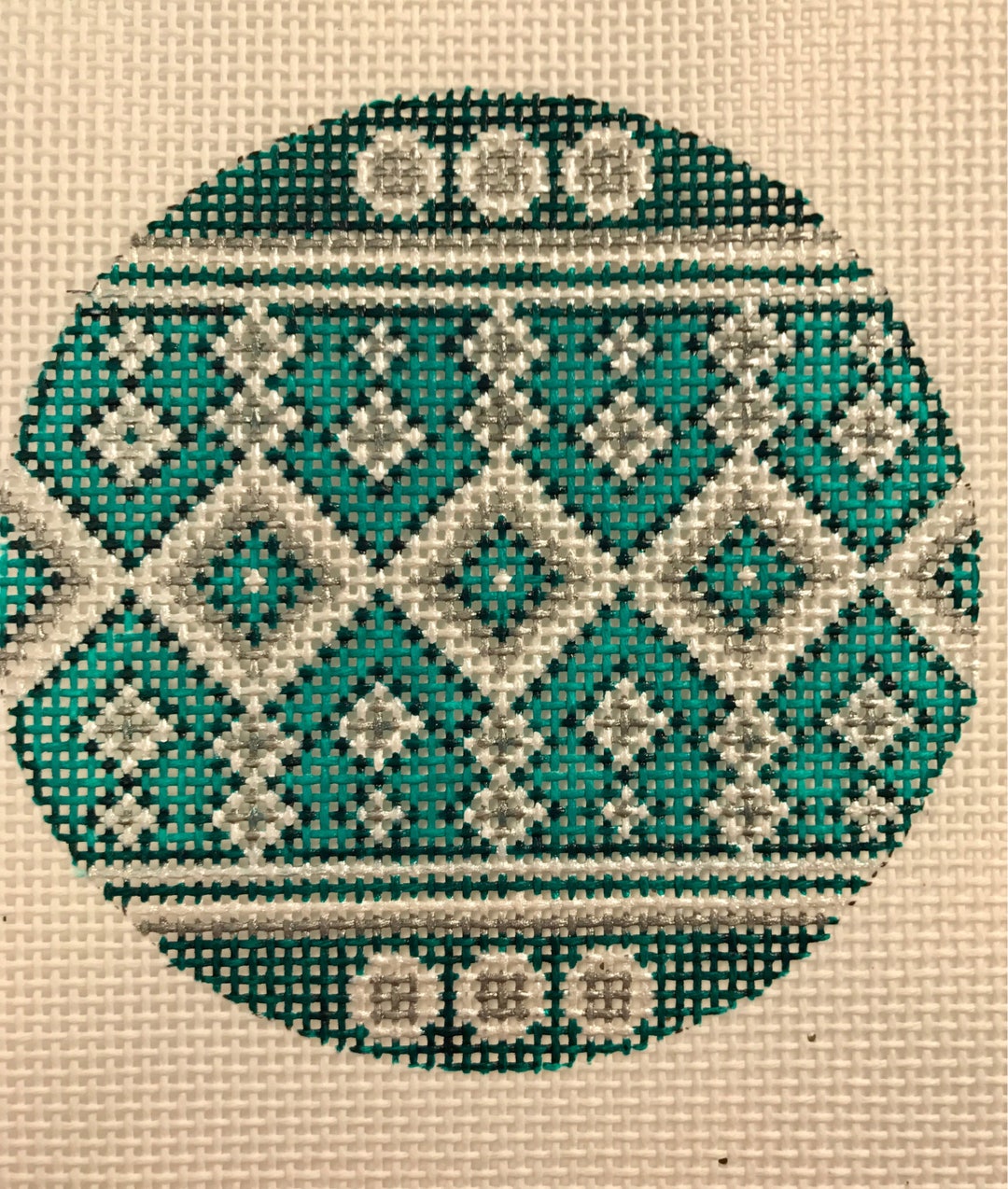 Hand Painted Needlepoint Canvas 13 Mesh Teal and Silver Etsy