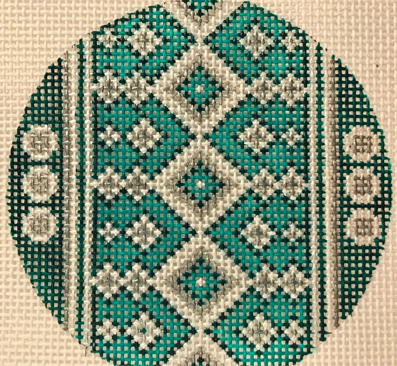 Hand Painted Needlepoint Canvas 13 Mesh Teal and Silver Etsy