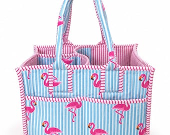 Cotton Quilted Nappy Caddy Organizer, Flamingo Baby Diaper Caddy, Nursery Storage Basket, Baby Changing Organizer, Newborn Gift