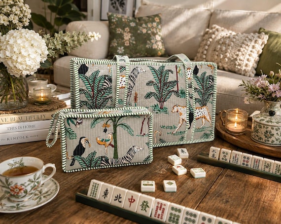Handmade Quilted Mahjong Bag, Cotton Mahjong Set Storage Case, Mahjong Travel Bag, Mahjong Tile Organizer, Gift for Mahjong Lovers
