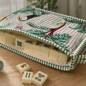 Bolsa de mahjong de algodón acolchada hecha a mano, estuche organizador de fichas con estampado safari imagen 13