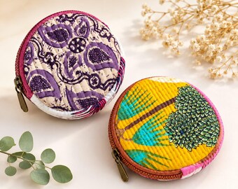 Handmade Liberty Cotton Macaron Pouch | Quilted Round Coin Purse, Earbud Holder