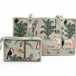Bolsa de mahjong de algodón acolchada hecha a mano, estuche organizador de fichas con estampado safari imagen 2