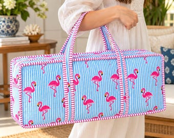 Quilted Mahjong Bag, Cotton Mahjong Tile Storage Bag, Flamingo Print Game Bag, Mahjong Tote Organizer, Gift for Mahjong Lovers