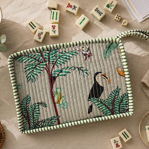 Bolsa de mahjong de algodón acolchada hecha a mano, estuche organizador de fichas con estampado safari imagen 12