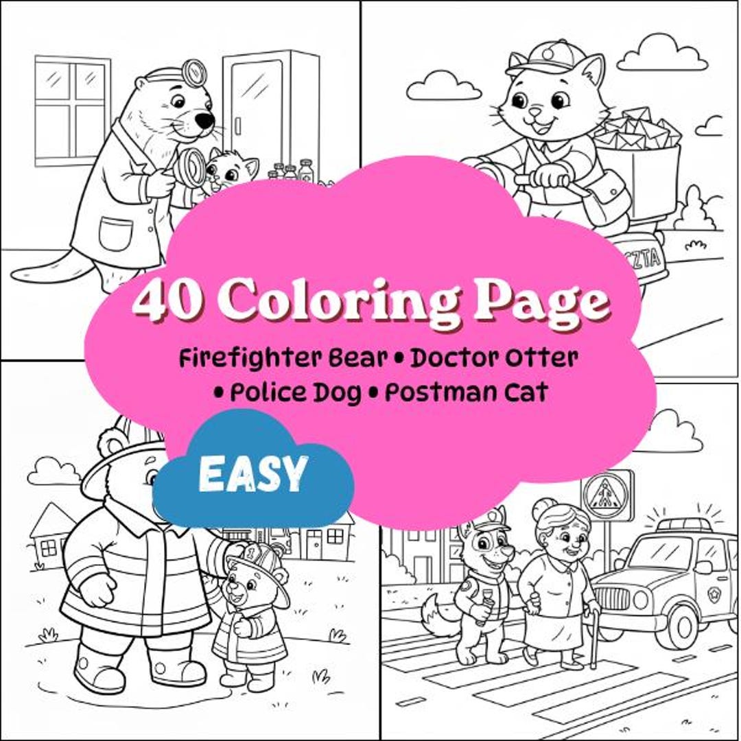 Animal Jobs Coloring Book – Firefighter Bear, Doctor Otter, Police Dog ...