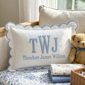 Embroidered Personalized Monogram Pillow Cover, Custom Chenille Nursery Pillowcases, Baby Room Pillow, Scalloped Pillow Cover,Birthday Gifts