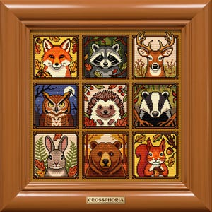 Woodland Animals Cross Stitch Pattern Set, Autumn Forest Sampler PDF, Fall Embroidery Counted Chart, Rustic Needlework Gifts, by Crossphoria