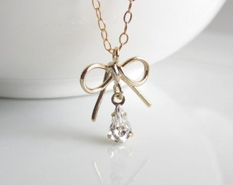 Tiny Bow Necklace, dainty necklace, delicate necklace, everyday necklace, minimalist jewelry