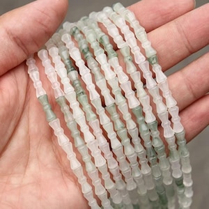 Natural Tianshan Jade Bow Knot Beads – Icy Translucent Stone for Jewelry Making