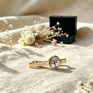 Dad Daughter Memory Photo Tie Clip, Engraved Custom Message Wedding Gift for Him