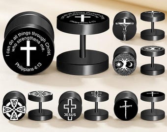 Black Stainless Steel Cross Bar Stud Earrings, Minimalist Unisex Jewelry