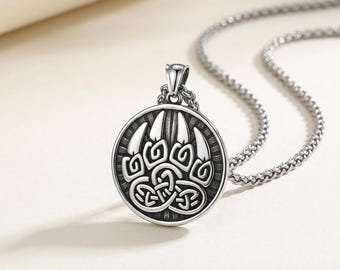 Norse Paw Stainless Steel Necklace with Viking Charm Pendant, 24" Chain