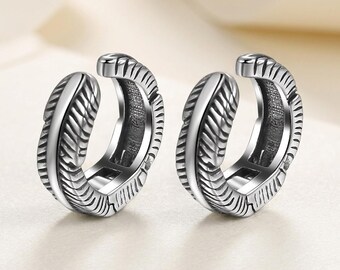 Silver Stainless Steel Leaf Ear Cuff Clip-On Earrings for Men, Non-Piercing