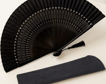 Art Deco Bamboo Folding Hand Fan for Dance Performances and Cocktail Parties