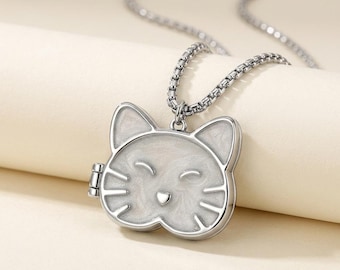 Kitten Paw Photo Frame Pendant Necklace in Stainless Steel | Adjustable 24-Inch Chain