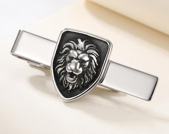 Stainless Steel Lion Head Tie Clip for Men, Elegant Silver Tie Bar