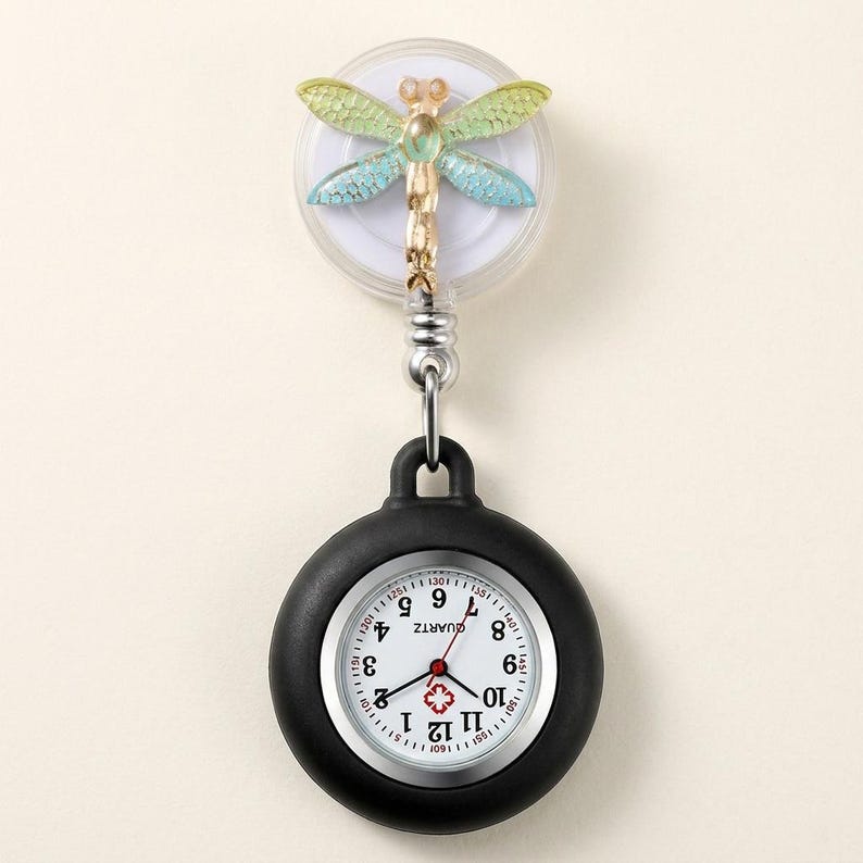 Dragonfly Nurse Watch Clip On Fob Brooch, Stainless Steel, Casual Analog Timepiece, 6pc Set 画像 2