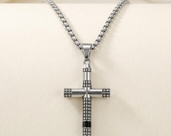 Vintage Stainless Steel Cross Pendant Necklace 22" for Men and Women
