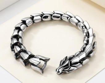 Men's 9" Stainless Steel Dragon Chain Bangle Bracelet - Punk Animal Theme Jewelry