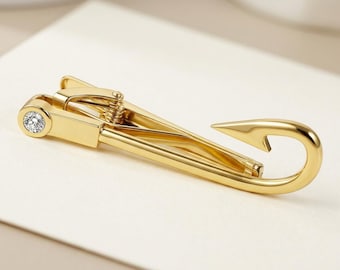 Gold Tone Fishing Hook Tie Clip for Men, Elegant Alloy Neckwear Accessory