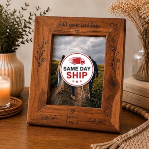Custom Engraved Acacia Wood Picture Frame | Family Name Frame for Weddings & Housewarming Decor