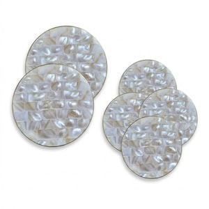 Handmade Mother of Pearl Coasters, Natural Shell Inlay Drinkware, Round Luxury Table Decor