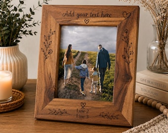 Marco de fotos personalizado de madera de acacia grabado / Marco con apellido para bodas y decoración de inauguración de casa