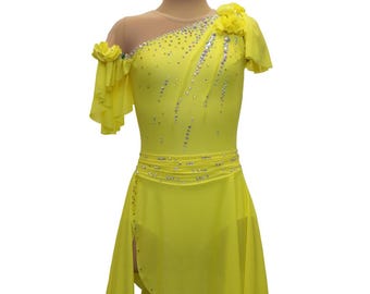 Gelbes Eiskunstlauf Kleid Lija 160 | Handgemachtes Turnierkleid | Individuell bemaltes Skate-Kleid | Eislaufen Kostüm | Größe 160