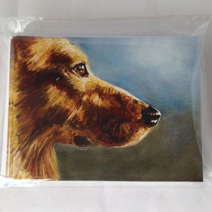 Bellas Artes en blanco Nota tarjeta conjunto de original Golden Retriever "Harley" óleo pintura