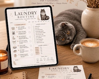 Printable Cleaning Planner Bundle, Cozy Cat Minimalist Home Management, 10 PDF Checklists Daily Chore