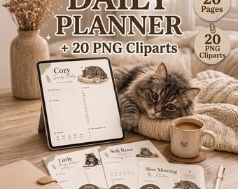 Daily Planner Bundle | 20 PDF Pages, 20 PNG Cliparts (Digital Download)
