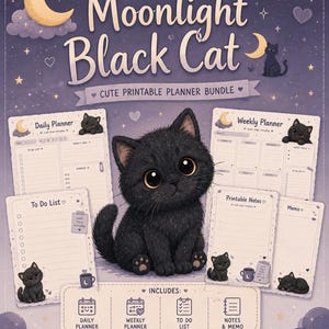 Mysig kattplanerare | Again Collection Planner Bundle | Utskrivbar daglig veckovis att-göra-lista | GoodNotes PDF