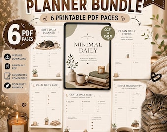 Minimal Daily Planner Bundle | 6 Printable PDF Pages (Digital Download)