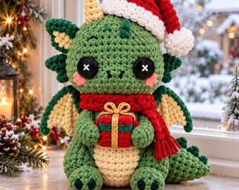 Christmas Dragon Crochet Pattern, Santa Dragon Amigurumi, Festive Fantasy Plush, Holiday Home Decor, Digital PDF