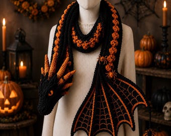 Halloween Dragon Scarf Crochet Pattern, Emberweb Dragon PDF, Gothic Spiderweb Scarf Pattern