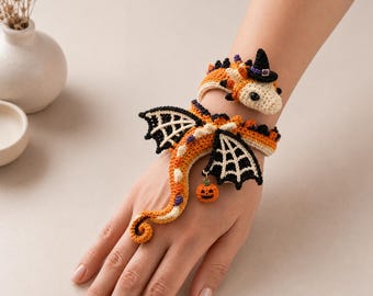 Witch Dragon Wrap Bracelet Crochet Pattern, Halloween Dragon Amigurumi PDF, Wearable Crochet Bracelet