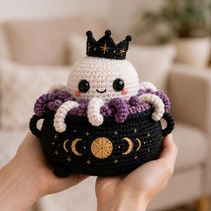 Octopus in Cauldron Crochet Pattern, Halloween Amigurumi PDF, Crochet Octopus Plush, Witchy Cauldron Toy image 3