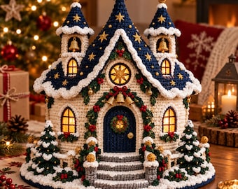 Christmas House Crochet Pattern, Midnight Bell Cottage PDF, Gothic Christmas Village Decor, Advanced Digital Download