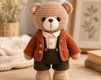Amigurumi Teddy bear Crochet Pattern, Gentleman Teddy Bear PDF, Crochet Bear Plushie Pattern, Cute Handmade Gift