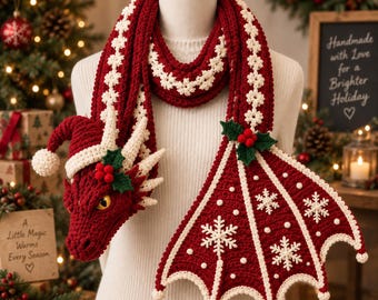 Christmas Dragon Scarf Crochet Pattern, Snowflake Wing Scarf, Fantasy Winter Accessory, Holiday Costume, Digital PDF