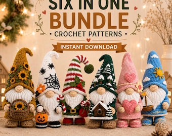 Christmas Gnome Bundle Crochet Pattern, 6 in 1 Gnome Amigurumi, Holiday Gnome Decor, Seasonal Crochet PDF