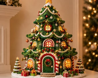 Christmas Tree House Crochet Pattern, Christmas Village House, Lighted Holiday Decor, Christmas Crochet PDF