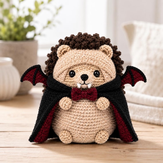 Halloween Hedgehog Crochet Pattern, Vampire Hedgehog Amigurumi PDF, Gothic Spooky Crochet Decor, Digital Download