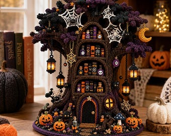 Halloween Library Tree Crochet Pattern, Witchwood Apothecary Tree PDF, Gothic Halloween Decor