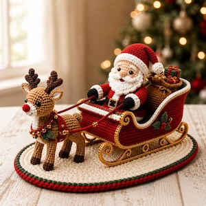 Virkmönster för jultomtens släde, renamigurumi, julslädedisplay, juldekorationer i PDF-format