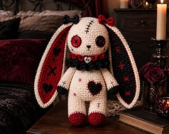 Halloween Bunny Crochet Pattern, Gothic Button Eye Bunny PDF, Creepy Amigurumi Rabbit Pattern