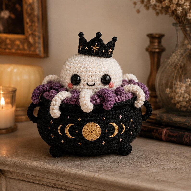 Octopus in Cauldron Crochet Pattern, Halloween Amigurumi PDF, Crochet Octopus Plush, Witchy Cauldron Toy image 4